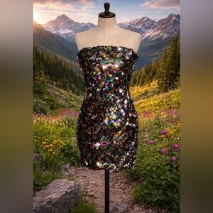 Multicolor Sequin Strapless Dress